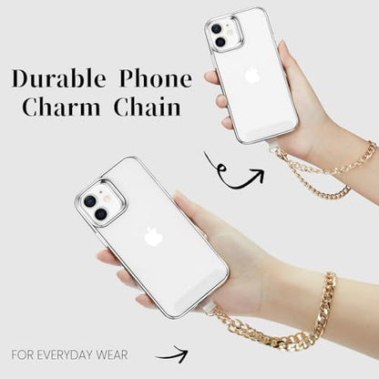 3 pcs Phone Charm with Gold Metal Chain Detachable Lanyard Hand Wrist Smartphone Strap Finger Grip Strap with 4 Patches Tether CellPhone Stand Holder Universal for iPhone 17 16 Pro Max Charms - color: Sets Gold