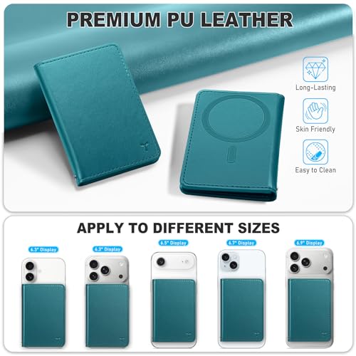 TUCCH Magnetic Wallet for Magsafe iPhone, 6 Card Holders, Teal Green | for iPhone 17/17e/16/15/14/13/12 Pro/Pro Max/Plus, Flip Card Case with RFID Blocking, Clear ID Window, PU Leather - color: Teal Green