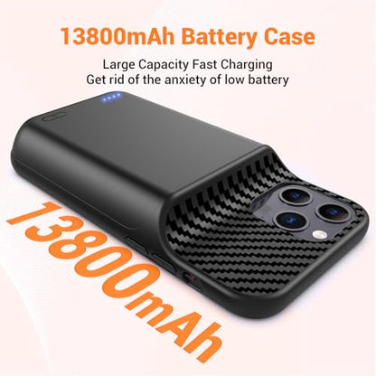 Battery Case for iPhone 12 ProMax ,13 ProMax, 14 ProMax, 14 Plus (6.7 inch) 2026 Upgraded High Capacity 13800mAh Battery Pack Rechargeable Charger Charging Case with Tempered Glass Screen Protector - size: iPhone 12 ProMax