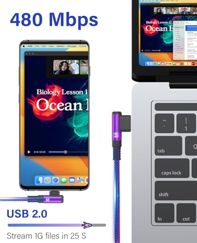 USB to USB C Cable 3.1A Fast Charge Right Angle CarPlay 3.3ft 2-Pack Purple - color: Purple, size: 3.3ft+3.3ft