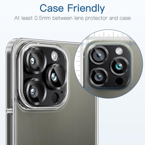 [2 Pack Camera Lens Protector for iPhone 15 Pro/15 Pro Max,9H Tempered Glass,Aviation Aluminum Plate Cover,Night Circle,No Bubble,HD Clarity,Case Friendly,Easy Installation-Black - size: for iPhone 15 Pro/15 Pro Max