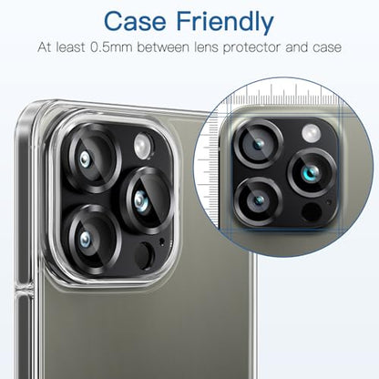 [2 Pack Camera Lens Protector for iPhone 15 Pro/15 Pro Max,9H Tempered Glass,Aviation Aluminum Plate Cover,Night Circle,No Bubble,HD Clarity,Case Friendly,Easy Installation-Black - size: for iPhone 15 Pro/15 Pro Max