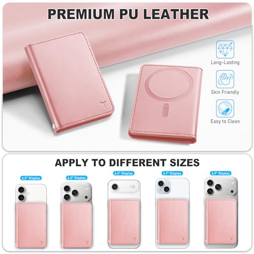 TUCCH Magnetic Wallet for Magsafe iPhone, 6 Card Holders, Rose Gold | for iPhone 17/17e/16/15/14/13/12 Pro/Pro Max/Plus, RFID Blocking, Clear ID Window, PU Leather - color: Rose Gold
