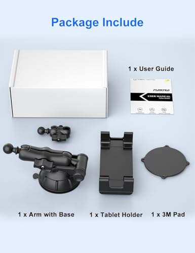 PLDHPRO Tablet Car Mount for Dashboard & Windshield, Heavy Duty iPad Holder for Truck, 360° Adjustable Suction Cup Stand Fits 5.5–14.6” Tablets & Phones, Stable for GPS & Road Trips - size: 8.7 in Arm