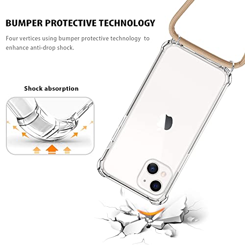 Crossbody Case for iPhone 13,Shockproof Phone Case for iPhone 13,Clear Soft Slim TPU Anti-Scratch Protective Cover with Neck Cord Lanyard Strap - Beige - size: for iPhone 13