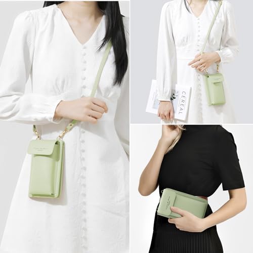 DOB SECHS Leather Passport Wallet Crossbody Phone Bag, RFID Blocking Passport Holder Credit Cards Case for Women - color: Green-2