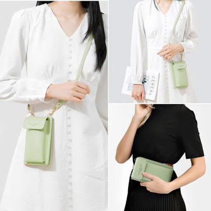 DOB SECHS Leather Passport Wallet Crossbody Phone Bag, RFID Blocking Passport Holder Credit Cards Case for Women - color: Green-2