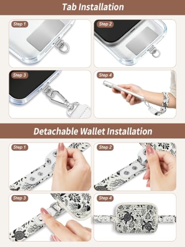 Clip and Go Strap for Phone with Wallet Crossbody Lanyard Turtles - color: Sea Turtle Flowers