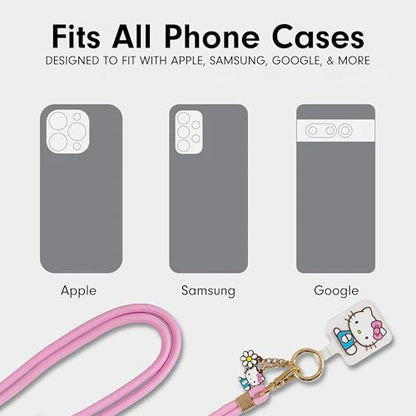 Sonix x Sanrio | Crossbody Phone Strap with Charms | Adjustable, Universal Cell Phone Rope Strap Lanyard | Pink Cord | Hello Kitty Pink Bows - color: Hello Kitty Pink Bows