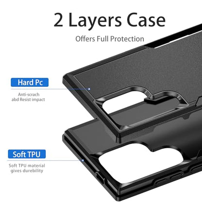 Designed for Samsung Galaxy S24 Ultra Case, Black Dual Layer, Heavy Duty Shockproof Tough Rugged Protective Cover for Galaxy S24 Ultra 5G 6.8-inch, Black - size: for Samsung Galaxy S24 Ultra