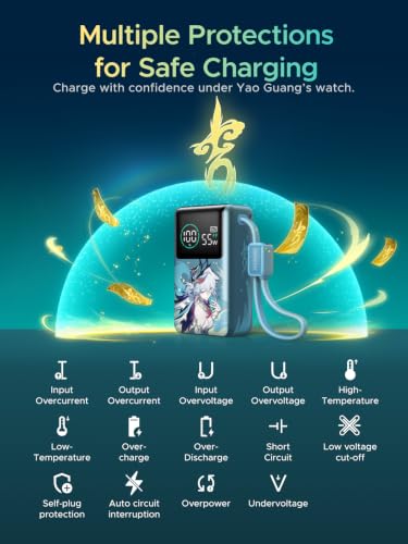 UGREEN x Honkai Star Rail 10000mAh 55W Built-in Cable Power Bank - color: Cyan