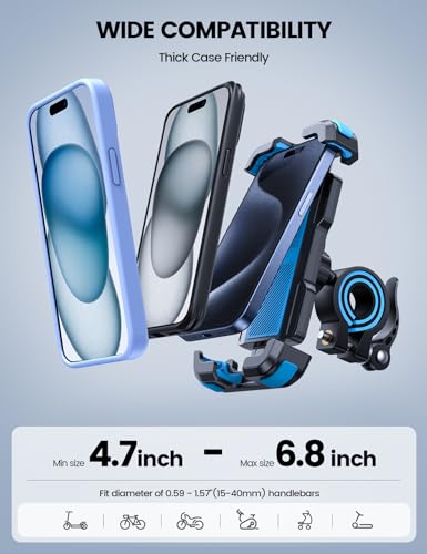 Bike Phone Mount Holder - Motorcycle Adjustable Clamp for 4.7-6.8" iPhone - color: Blue