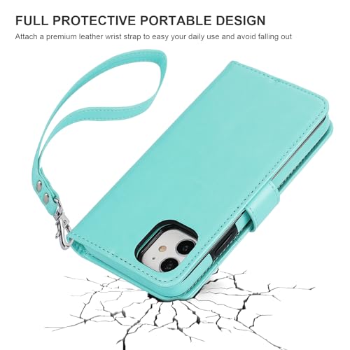 Bocasal Detachable Wallet Case Card Holder for iPhone 11, Light Blue | Kickstand Card Slots Holder PU Leather Magnetic Shockproof Wrist Strap Removable Flip Protective Cover 6.1 inch - color: Light Blue