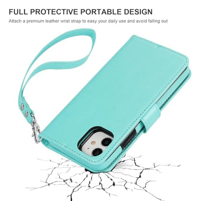 Bocasal Detachable Wallet Case Card Holder for iPhone 11, Light Blue | Kickstand Card Slots Holder PU Leather Magnetic Shockproof Wrist Strap Removable Flip Protective Cover 6.1 inch - color: Light Blue
