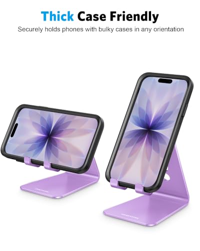 OMOTON C2 Adjustable Aluminum Cell Phone Stand with Charging Cutout, Purple - color: Purple