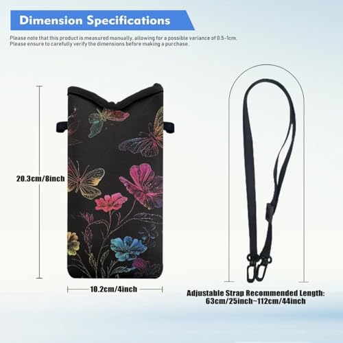 Women Men Small Crossbody Phone Bag Cellphone Pouch with Adjustable Shoulder Strap Neoprene Waterproof Mini Satchel Pouch for Travel, Walking, Beach, Floral Butterfly Black - color: Floral Butterfly Black