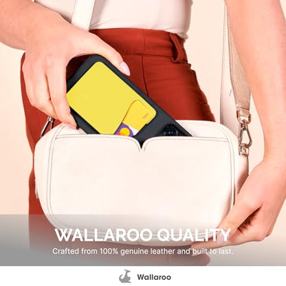 Wallaroo Premium Leather Cell Phone Wallet Stick On - Phone Wallet and Card Holder for Women and Men - Durable with Non-Slip Lining Secures Up to 3 Cards - color: Yellow Leather