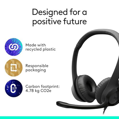 Logitech H391 Wired Headset PC/Laptop Stereo Headphones, USB-C, Graphite - color: Graphite, style: USB-C