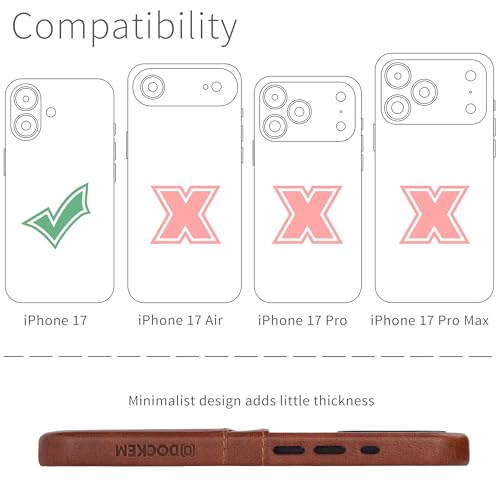 Dockem Card Case for iPhone 17 with Magnetic Mounting Plate, Camera Control Button, Wallet with 2 Holder Slots: M2 Exec Premium Synthetic Leather (Brown) - color: Brown, size: 17