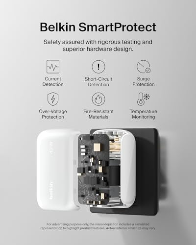 Belkin 42W Dual Port Charger Block, USB-C + USB-A Fast Charging - color: White