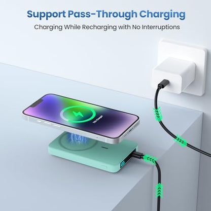 Magnetic Portable Charger 10800mah for Magsafe Battery Pack, Wireless Power Bank with PD Fast Charging,Travel Essential Phone Battery Charger for iPhone 17/16/15/14/13/12 Series-Green - color: Green