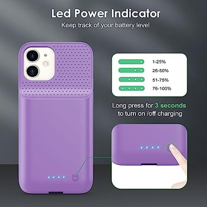 Battery Case for iPhone 12/12 Pro,[2025 Upgraded] 10800mAh Ultra-Slim Portable Extended Charger Case Cover for iPhone 12/12 Pro Charging Case (6.1 Inch)-Purple - color: Purple