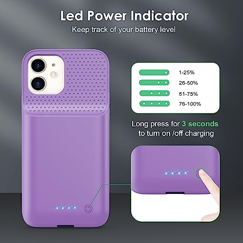 Battery Case for iPhone 12/12 Pro,[2025 Upgraded] 10800mAh Ultra-Slim Portable Extended Charger Case Cover for iPhone 12/12 Pro Charging Case (6.1 Inch)-Purple - color: Purple