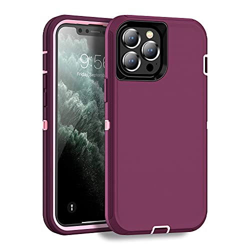 MXX Compatible with iPhone 13 pro Max Case, 3-Layer Super Protective Full Heavy Duty Body Tough Rugged Bumper Cover, Shock & Dust Proof, Designed for Apple 13 pro Max Phone Case 6.7" (Plum) - color: Plum/Light Pink, size: iPhone 13 Pro Max