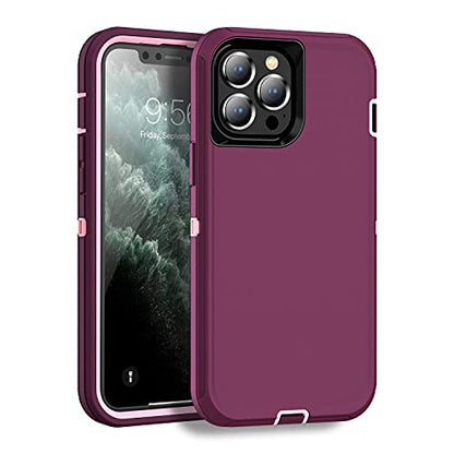 MXX Compatible with iPhone 13 pro Max Case, 3-Layer Super Protective Full Heavy Duty Body Tough Rugged Bumper Cover, Shock & Dust Proof, Designed for Apple 13 pro Max Phone Case 6.7" (Plum) - color: Plum/Light Pink, size: iPhone 13 Pro Max
