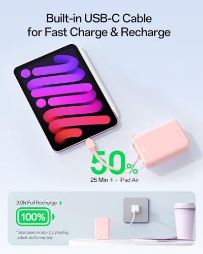 iWALK Portable Charger, 10000mAh 45W PD Power Bank, USB C in&Out Fast Charging Battery Pack with Phone Stand, Travel Essential Powerbank for iPhone 17 16 15 14 13 12 Samsung S25 MacBook etc,Pink - color: Pink 45W
