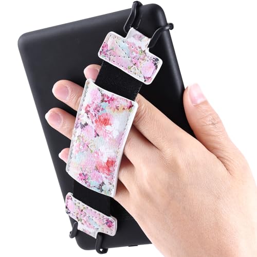 Secure Hand Strap for Kindle and Tablet - High Elasticity Finger Grip Holder Accessories for 6-8 Inches E-Book Tablet. - color: Pink Flower