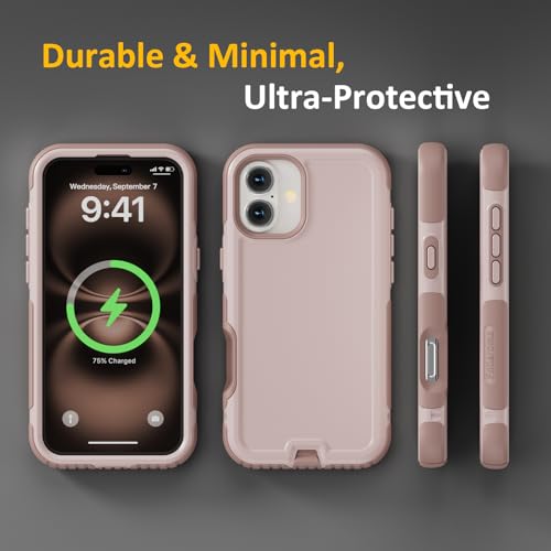 Follaroma Magnetic for iPhone 16 Case, Heavy Duty Cases, Light Brown,6.1" | Compatible with MagSafe, Heavy Duty Shockproof,Military-Grade Anti-Drop Protective,Dual Layer Magnetic Protection Phone Cover - color: Brown Pink, size: iPhone 16 6.1''