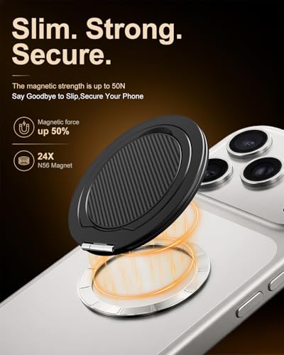 Magnetic Phone Grip for MagSafe, Ultra-Thin 360° Rotate Lightweight - color: Black-Kevlar