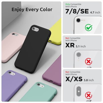 SURPHY Designed for iPhone SE Case, iPhone 8 Case, iPhone 7 Case, Liquid Silicone Phone Case for iPhone se 3rd 2nd SE 2022 SE 2020, Black - color: Black