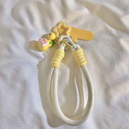 Dopamine Vibes Universal Wrist Strap - Korean-Style Short Phone Lanyard with Cute Yellow Pineapple Charm, 7mm Rope, Trendy Anti-Theft Tether for Girls, Includes Pendant & Nylon Phone Tab - color: 08 Dopamine Yellow Pineapple