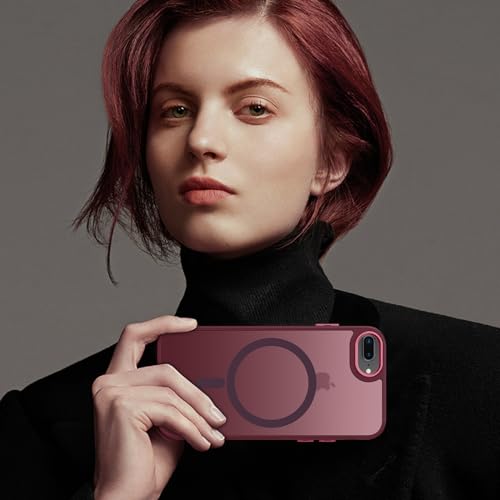 DUEDUE for iPhone 8 Plus Case, iPhone 7 Plus Case Magnetic[Compatible with Magsafe], Translucent Matte Back Protective Cover Shockproof Phone Case for iPhone 7 Plus/8 Plus, Plum - color: Plum Color