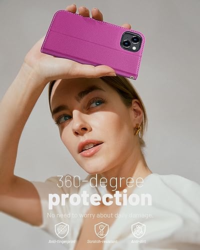 OCASE Compatible with iPhone 15 Wallet Case, PU Leather Flip Folio Case with Card Holders RFID Blocking Kickstand [Shockproof TPU Inner Shell] Phone Cover 6.1 Inch 2023, Litchi Rose - color: Litchi Rose