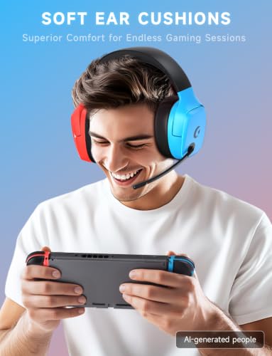 Gvyugke 2.4GHz Wireless Gaming Headsets for PS5, PS4, PC, Switch, Blue Red - color: BlueRed