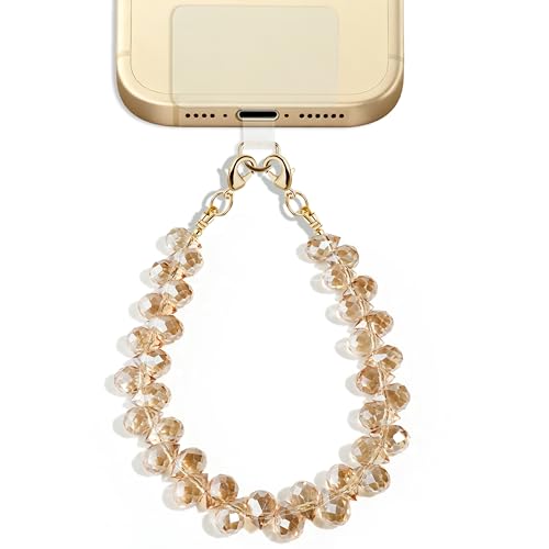 Natural Stone Beaded Phone Wrist Strap for Women, 304 Steel Core - color: Coffee Brown