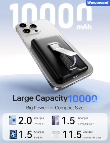 for Magsafe Portable Charger, 10000mAh Wireless USB-C Power Bank with Stand - color: Black