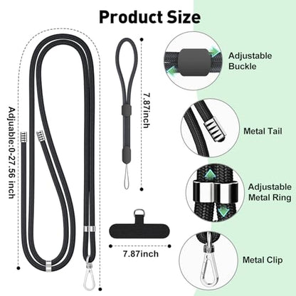 SHANSHUI Phone Lanyard, 2 Pack Adjuatble Wrist Straps Crossbody Nylon Cell Phone Leash and 2 Pack Tether Pads Compatible with iPhone & All Smartphones in Full Cover Cases - color: Grayx2+Black