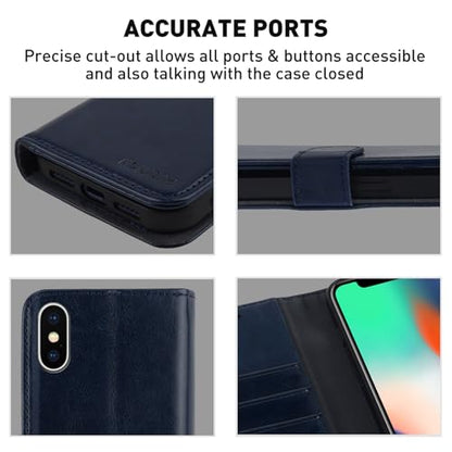 MONASAY Wallet Case for iPhone X/Xs with 3 Card Holders - Blue | Kickstand,RFID Blocking,6.6 feet of shock absorption,PU Leather,Strong Magnetic Closure,Fits 5.8 inch ONLY,screen Protector - color: Blue