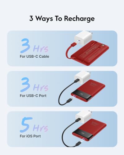 VEGER 10000mAh 22.5W Fast Charging Portable Charger with Built-in Cables - color: Red