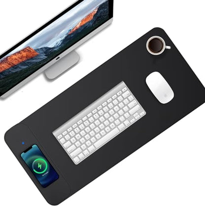 Large Leather 15W Wireless Charging Mouse Pad with Magnetic Phone Charger