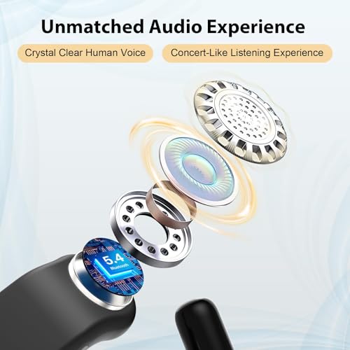 Open Ear Headphones, OWS Open-Ear Bluetooth Headset with Mic, Bluetooth 5.4, IPX7 Waterproof, Lightweight Sport Earhooks Wireless Earbuds for Sport, Gym, Cycling, Compatible with iPhone & Android