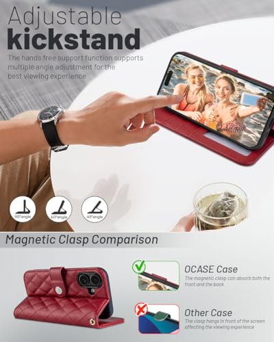 OCASE for iPhone 17 Wallet Case, Card Holder, Diamond Check Red | RFID Blocking, Kickstand, Magnetic Closure, PU Leather Flip Folio, Shockproof TPU Shell, Protective Phone Cover (6.3") 2025 - color: Diamond Check Red
