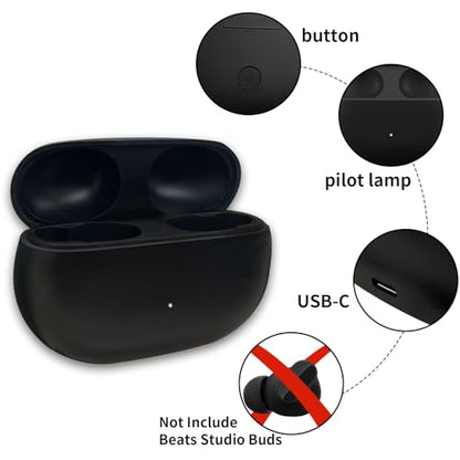 Charging Case Replacement Compatible for Beats Studio Buds Wireless Earbuds (Not Include Earbud) Type-C Protective Case (Black) Bluetooth Pairing Sync Button