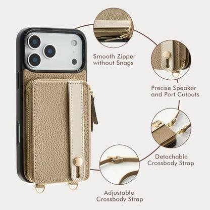LAMEEKU for iPhone 17 Pro Max Case Wallet, Crossbody Phone Purse with Grip Holder RFID Blocking 6.9 inch Taupe - color: Taupe, size: iPhone 17 Pro Max 6.9''