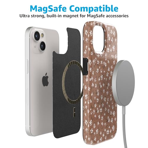 Casely iPhone 15 Plus Case | Mocha Meadow | Tiny Flowers | Compatible with MagSafe | Classic Ultra Slim Design - color: Mocha Meadow | Tiny Flowers