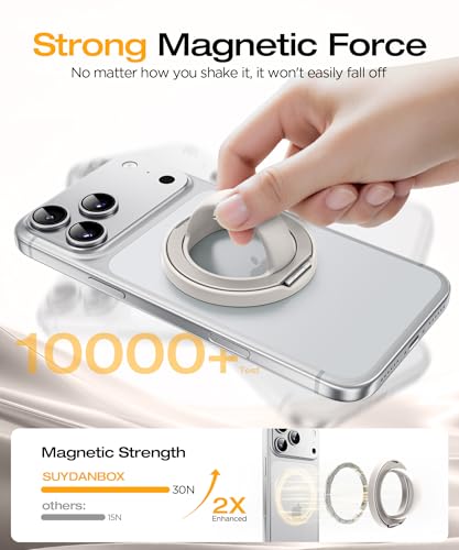 Magnetic Phone Grip, 360° Rotation & 180° Flip Universal Phone Ring Stand, Silicone Phone Ring Holder for Back of Phone for iPhone 17/16/15/14/13/12 Pro Max/Plus, Stone - color: Stone